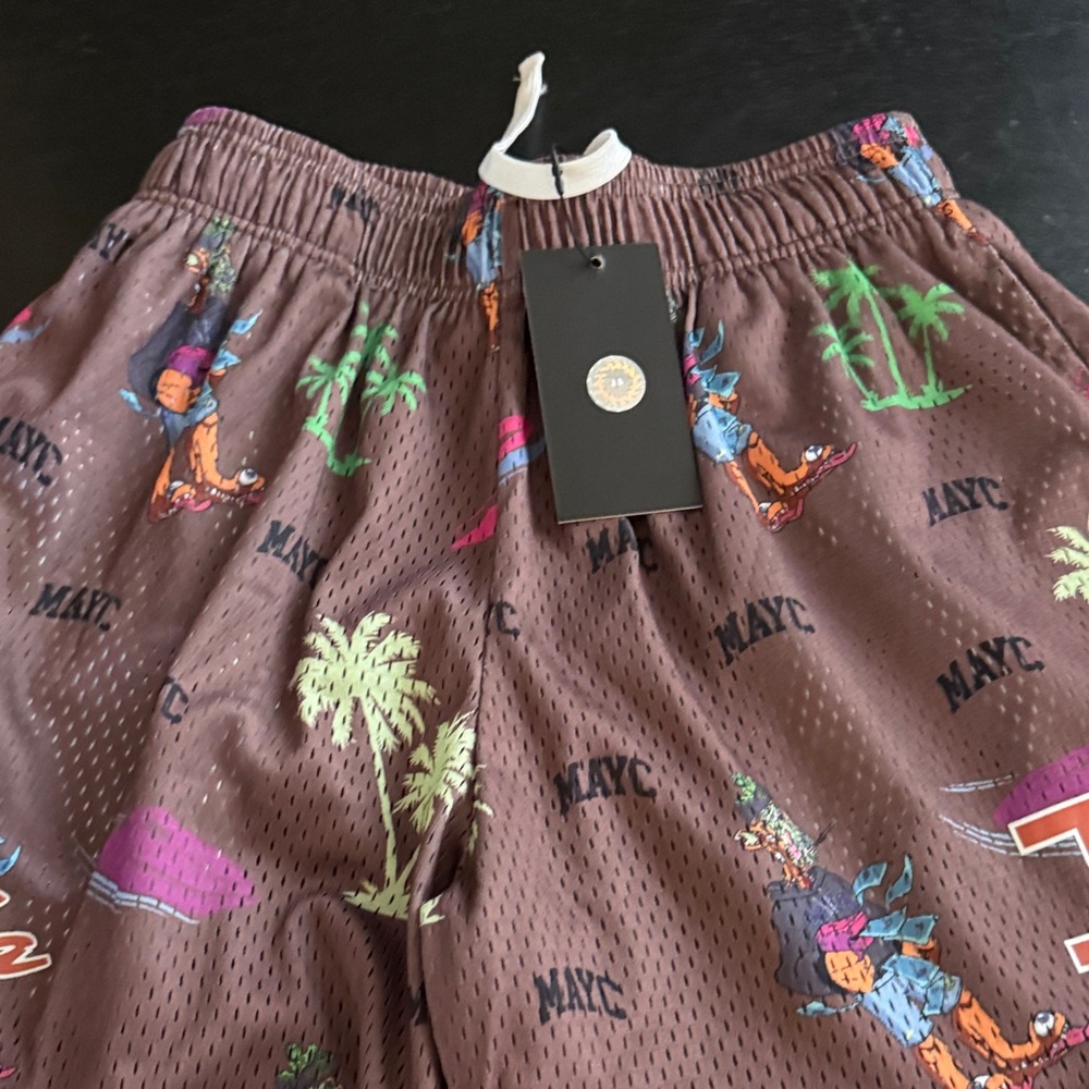 Inaka Brown Graphic Mesh Shorts